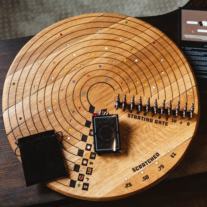 🔥LAST DAY 49% OFF - Scratched Horses Game made from a whiskey barrel